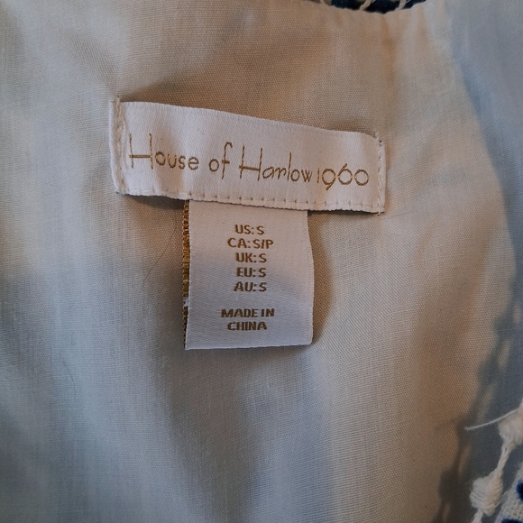 House Of Harlow Cream Blue And White Linen And Cotton Maxi Dress Size Small - Picture 10 of 11